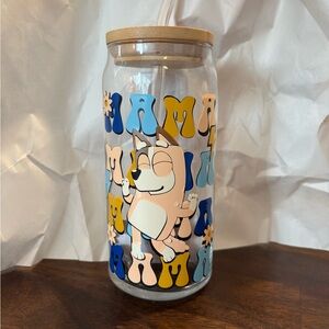 Bluey “Mama” Glass Cup w/ Bamboo Lid & Glass Straw